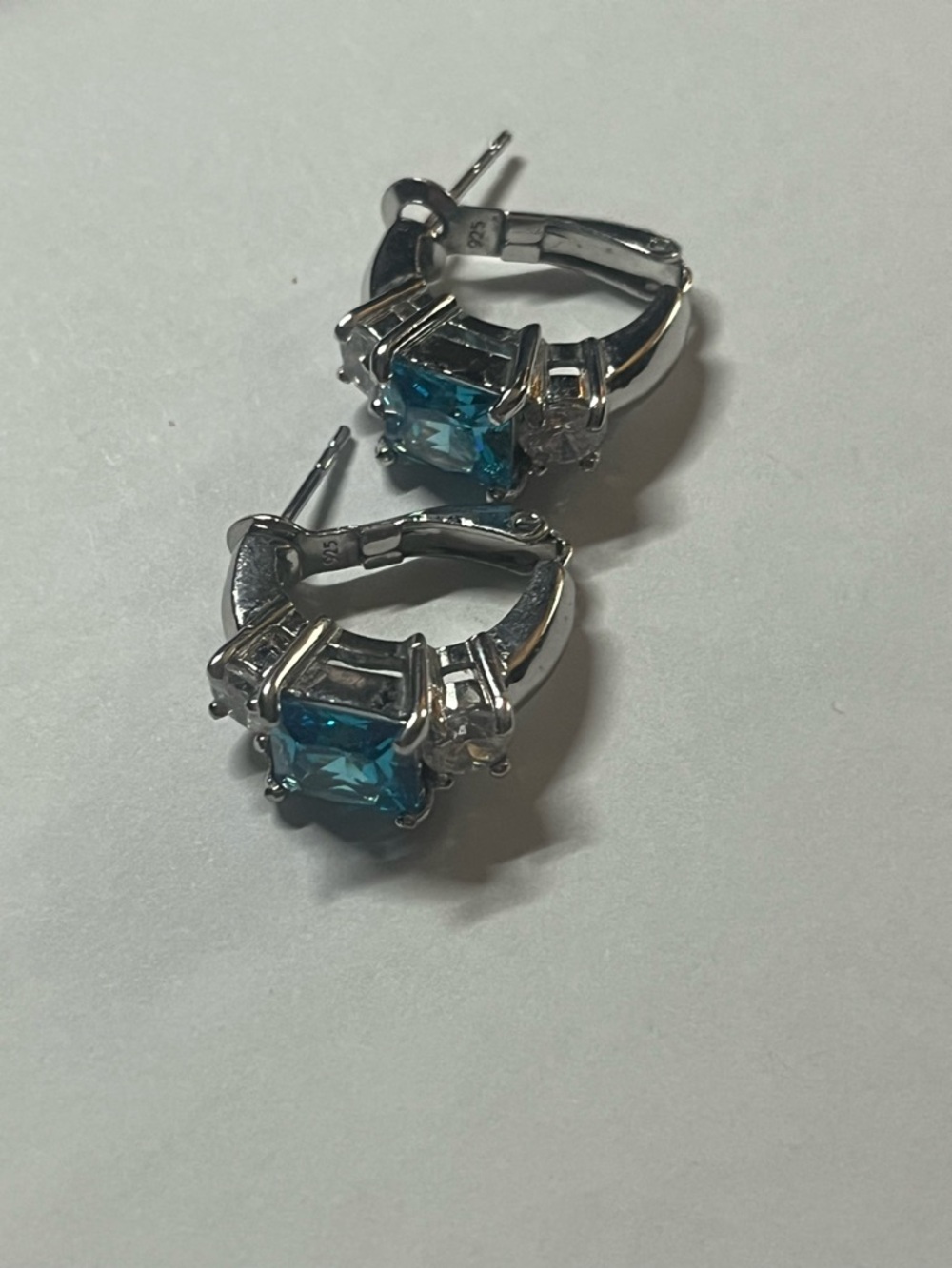 .925 CZ blue gemstone earrings